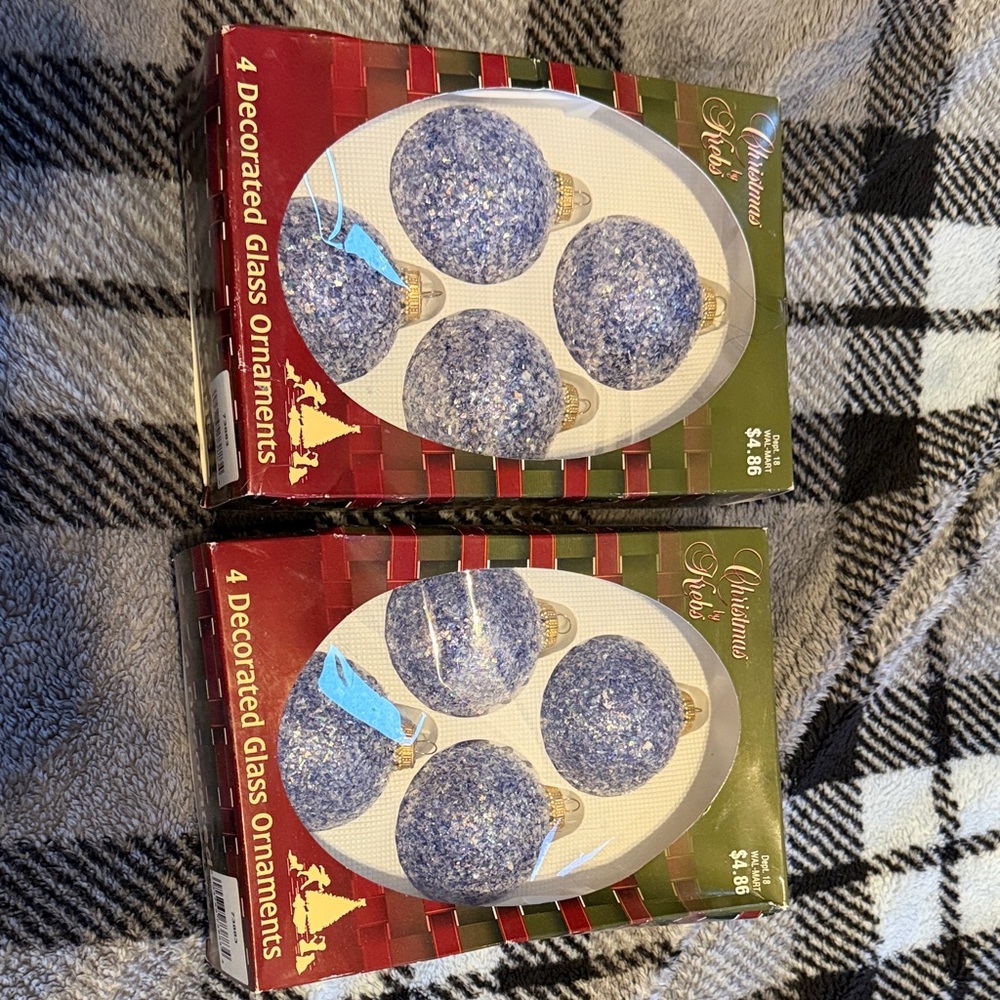 Christmas House Blue Glass Ornaments Set